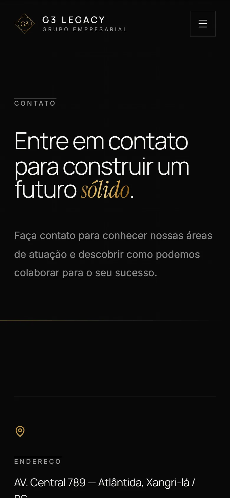 Página de contato em tela de celular