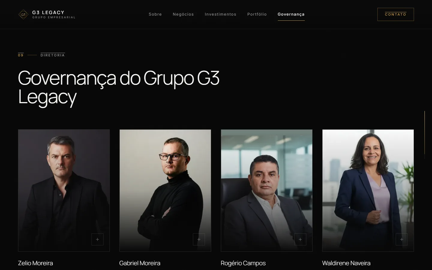 Seção Diretoria com os cartões dos executivos